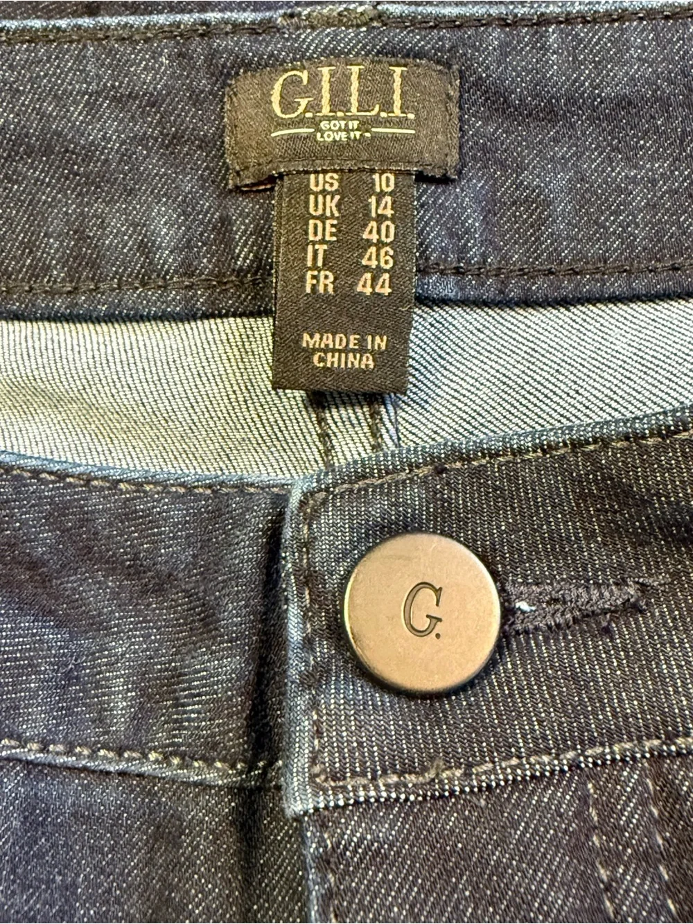 G.I.L.I. Dark Blue Jeans Black Tuxedo Stripe Size 10 Slim Straight